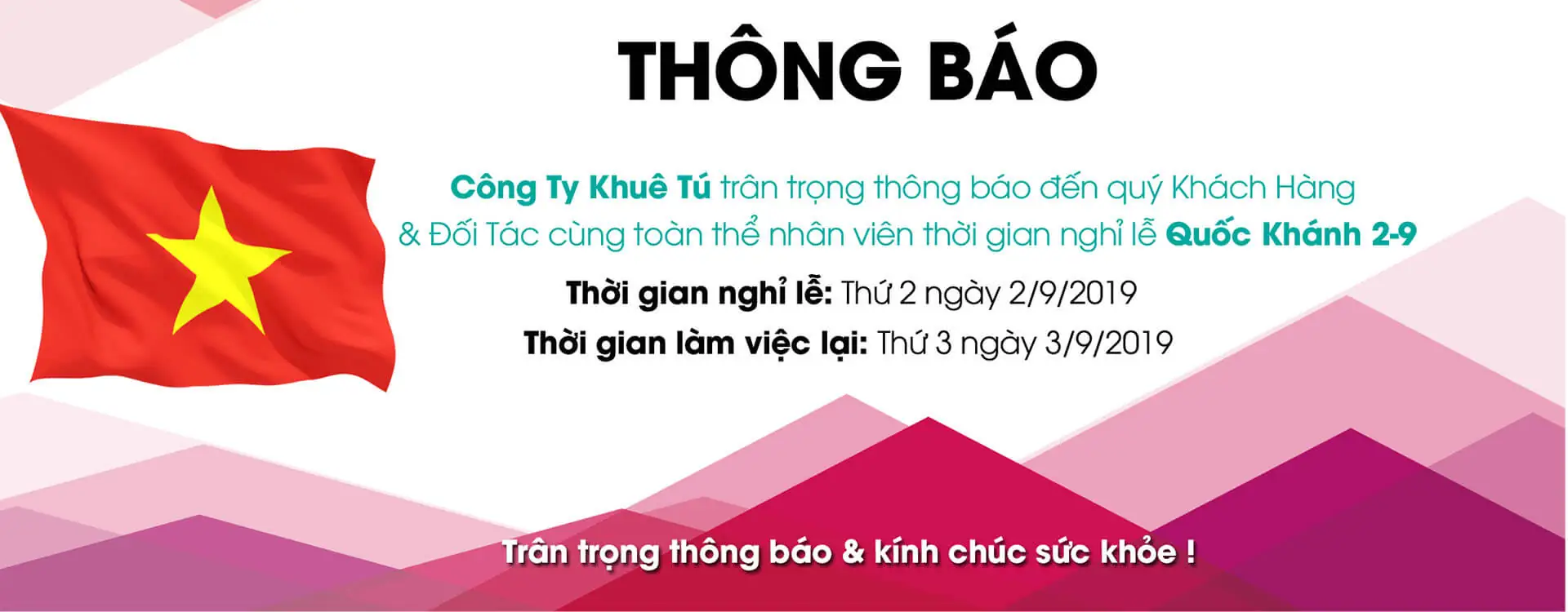 Khuê Tú thông báo nghỉ lễ Quốc Khánh 2-9-2019